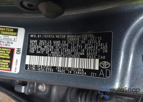 2015 Toyota Corolla S Plus from USA, damaged, VIN 2T1BURHEXFC420655